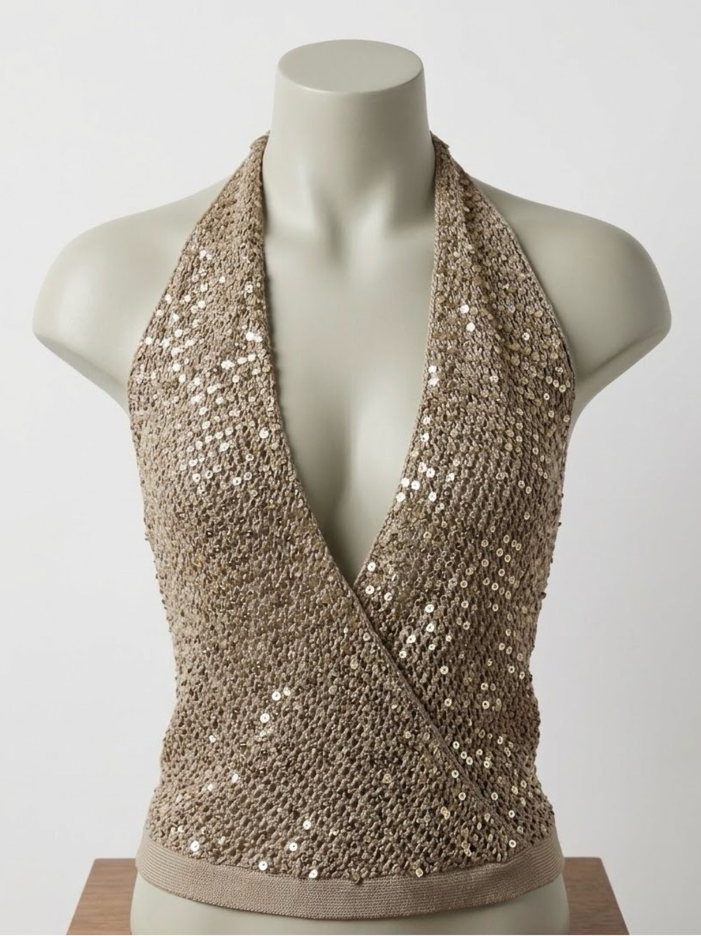 BCBGMaxAzria Sequin Halter Top